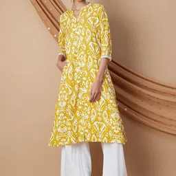 Melange by Lifestyle Paisley Printed High Slit Mandarin Collar A-Line Kurta-picture-54