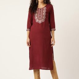 MissKurti Floral Yoke Design Thread Work Straight Kurta-image-52