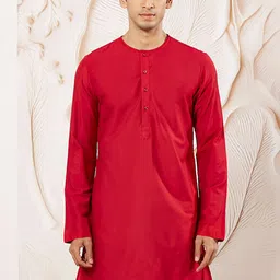 VASTRAMAY Men Cherry Red Kurta-image-19