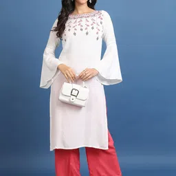 Vishudh White Floral Printed Bell Sleeves Kurta-17