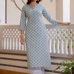 Nayo Ethnic Motifs Printed Cotton Straight Kurta-image-26