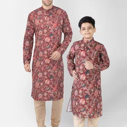 TABARD Men Pink & Blue Floral Printed Floral Kurta-picture-10