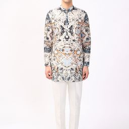 Rohit Gandhi + Rahul Khanna Glacier Glitch Abstract Printed Mandarin Collar Kurta-36