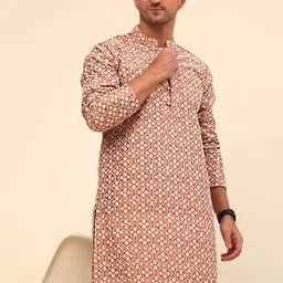 Anouk Peach & White Ethnic Motifs Chikankari Embroidered Straight Kurta-picture-25