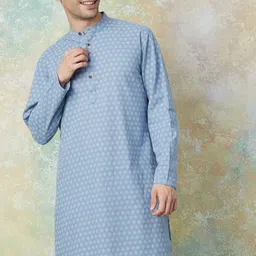 Melange by Lifestyle Band Collar Geometric Printed Straight Cotton Kurta-picture-12