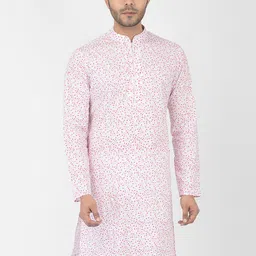 DEYANN Men White & PinkFloral Printed Kurta-image-74
