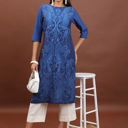 KETCH Ethnic Motifs Printed Boat Neck Kurta-53