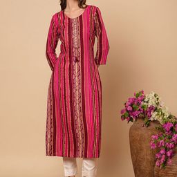 FASHOR Women Yoke Design Keyhole Neck Flared Sleeves Sequinned Kurta-image-35