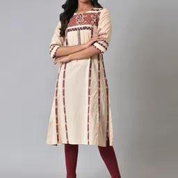 W Ethnic Motif Printed Tie Up Neck A-Line Kurta-image-65