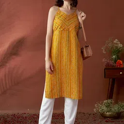 Anouk Mustard Yellow Bandhani Printed Shoulder Straps Straight Kurta-picture-18