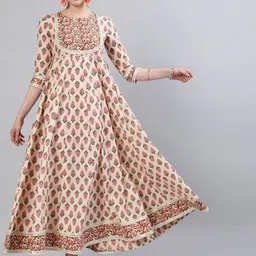 GULMOHAR JAIPUR Ethnic Motifs Printed Cotton Panelled Anarkali Kurta-image-11
