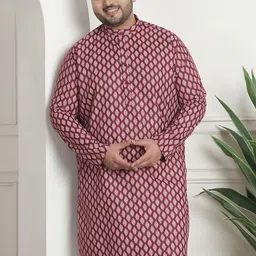 SOJANYA PLUS PLus Size Ethnic Motifs Printed Band Collar Long Sleeves Straight Kurta-34