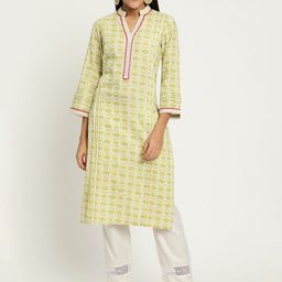 Be Indi Women Mandarin Collar Floral Straight Side Slits Regular Kurta-image-13