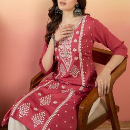 Anouk Ethnic Motifs Embroidered Cotton Panelled Straight Kurta-image-47