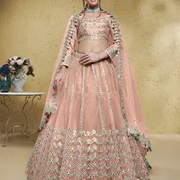 FABPIXEL Embroidered Sequinned Net Semi-Stitched Lehenga & Unstitched Blouse With Dupatta-picture-11