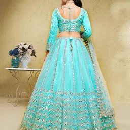 FABPIXEL Embroidered Sequinned Net Semi-Stitched Lehenga & Unstitched Blouse With Dupatta image 2