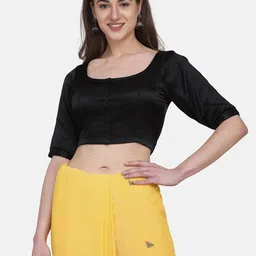 THE WEAVE TRAVELLER Women Black Solid Saree Blouse-image-38