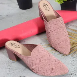 Denill Textured Pointed Toe Mesh Block Heeled Mules image 4
