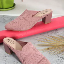 Denill Textured Pointed Toe Mesh Block Heeled Mules image 3
