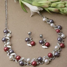 ZENEME Silver-Plated Pearls Studded Jewellery Set-85
