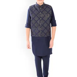 CAVIO Boys Navy Blue Sequinned Kurta with Churidar-image-27
