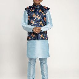 KRAFT INDIA Boys Blue Dupion Silk Kurta with Churidar-image-54