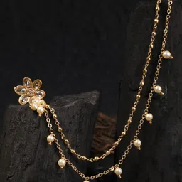 Adwitiya Collection Women Gold-Plated Stone-Studded Flower Chained Nose Ring-58