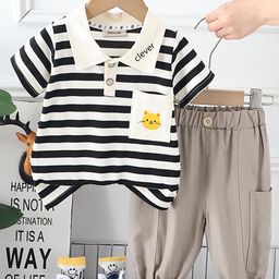 INCLUD Boys Striped And Graphic Polo Collar T-Shirt With Elasticated Trouser-image-96