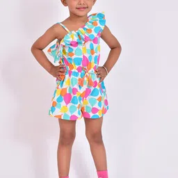 NUEVOSDAMAS Girls Printed Cotton Play Jumpsuit With Ruffles-11
