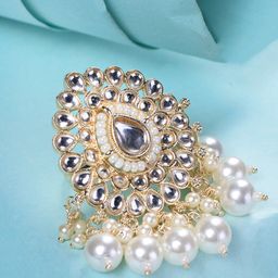 Saraf RS Jewellery Kundan Studded & Pearl Beaded Adjustable Finger Ring-image-69