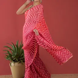 Anouk Red Geometric Printed Gotta Patti Border Pure Chiffon Saree image 2