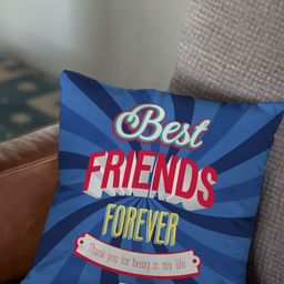 Indigifts Blue Best Friends Forever Printed Sweat-Proof Filled Satin Cushion-image-96