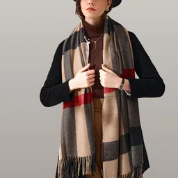 JC Collection Women Camel Brown & Beige Checked Scarf-2