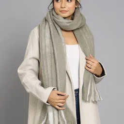 HANDICRAFT PALACE Women Grey & White Striped Acrylic Scarf-image-44