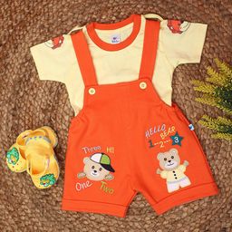 V-Mart Kids Printed Pure Cotton T-shirt with Dungarees-image-44