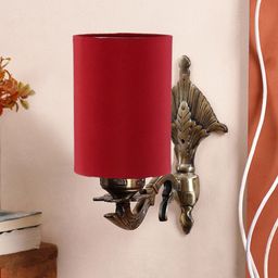Devansh Red Textured Antique Wall Lamp With Cotton Conical Shade-16