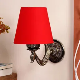 Devansh Red Textured Antique Wall Lamp With Cotton Conical Shade-11