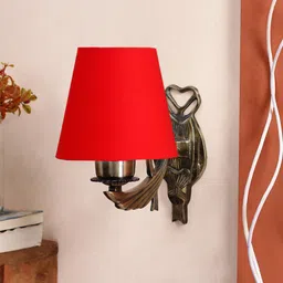 Devansh Red Antique Wall Lamp With Cotton Conical Shade-9