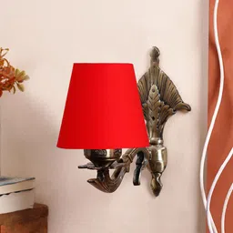 Devansh Red Antique Wall Lamp With Cotton Conical Shade-10
