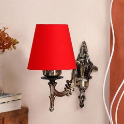 Devansh Red Wall Lamp With Cotton Conical Shade-8