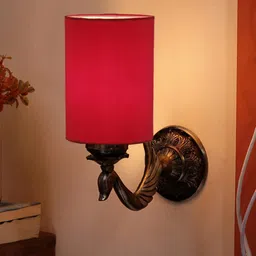Devansh Red & Gold Toned Antique Wall Lamp With Cotton Conical Shade-19