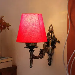 Devansh Red Wall Lamp With Cotton Conical Shade image 2