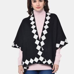 Bharatasya Women Black Woven Design Knitted Shawl-25