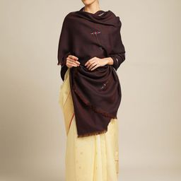 JAYPORE Floral Embroidered Thread Work Pure Wool Fringed Shawl-picture-43