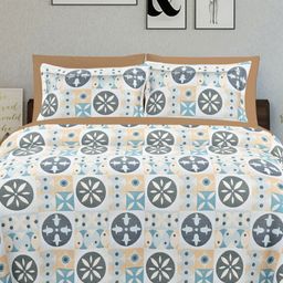 Ariana Turquoise Blue & Black Geometric 144 TC King Bedsheet with 2 Pillow Covers-image-29