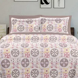 Ariana Pink & Blue Geometric 144 TC King Bedsheet with 2 Pillow Covers-image-88
