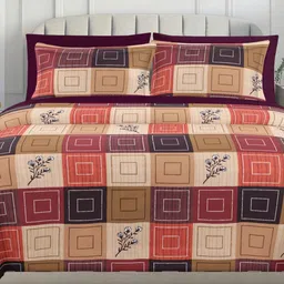 Ariana Orange & Beige Geometric 144 TC King Bedsheet with 2 Pillow Covers-image-86