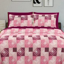 Ariana Pink & Purple Geometric 144 TC King Bedsheet with 2 Pillow Covers-image-95