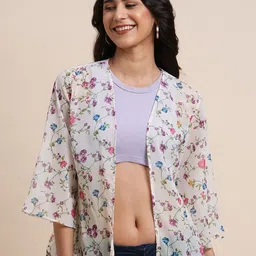 BAPS Floral Printed V-Neck Open Front Shru-13