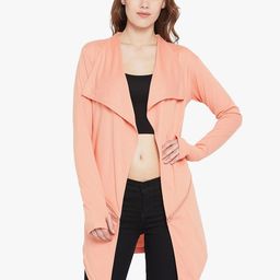Hypernation Women Peach Open Front Asymmetric Hem Cotton Longline Shrug-11